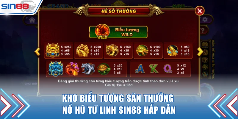Kho biểu tượng săn thưởng nổ hũ Tứ Linh SIN88 hấp dẫn