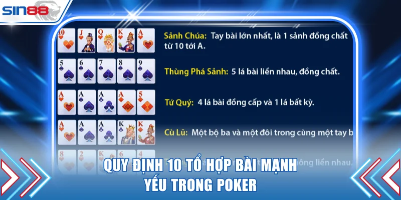 Quy định 10 tổ hợp bài mạnh yếu trong Poker